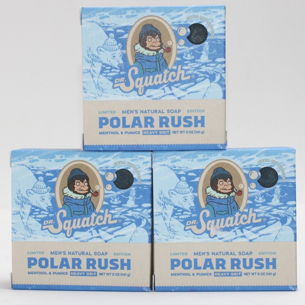 Dr Squatch Polar Rush Soap 3 Pack Limited Edition Menthol Pumice Heavy Grit